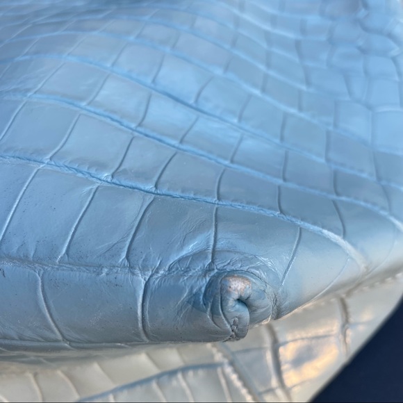 Mansur Gavriel Blue Croc Mini Bucket Bag - Picture 12 of 14